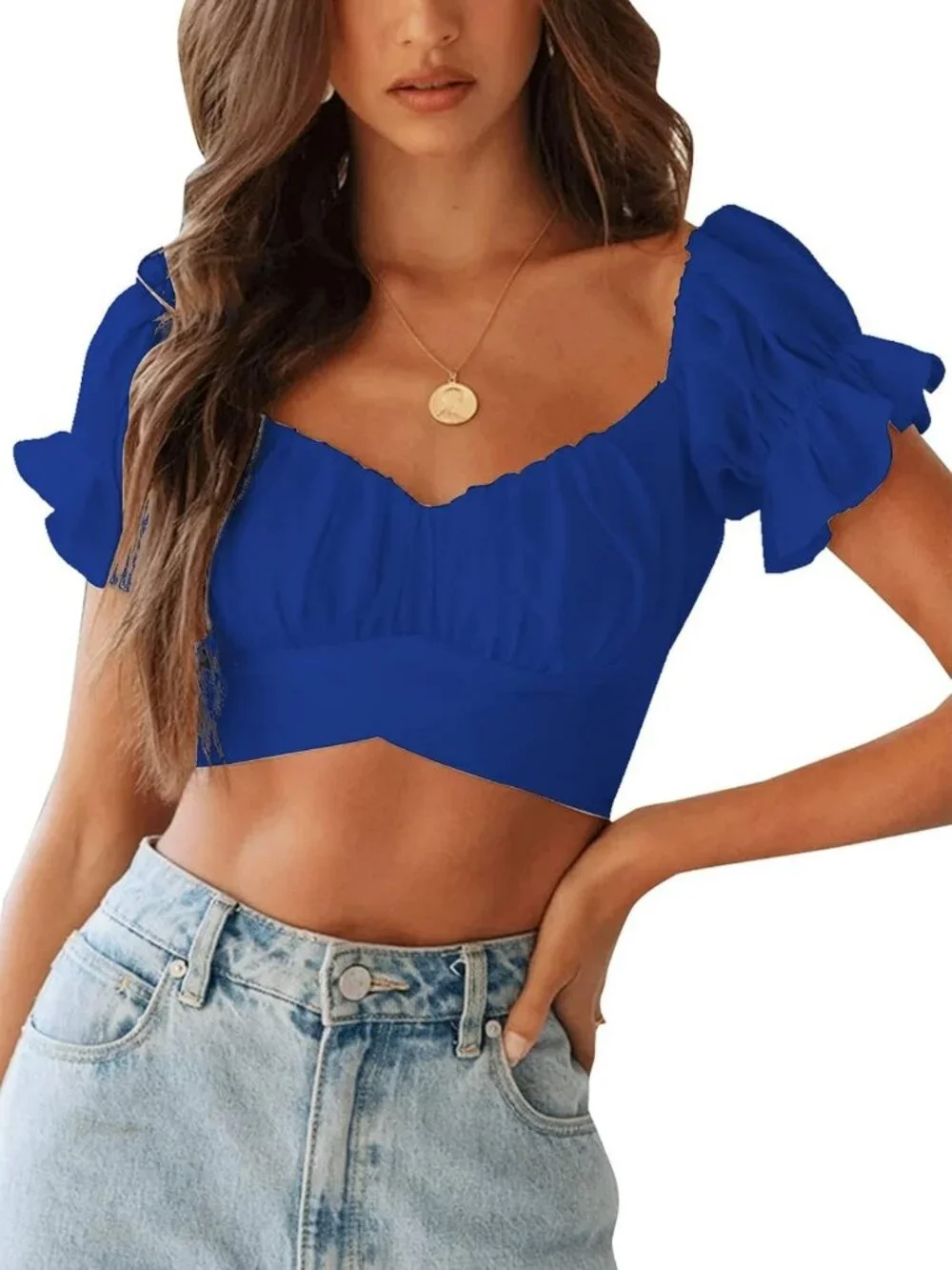 Cute Y2K Puff Sleeve Crop Top | Summer Ruffle Off-Shoulder Blouse with Tie Back